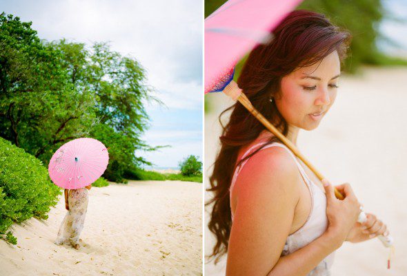 Bunn Salarzon - woman holding pink umbrella on beach in oahu